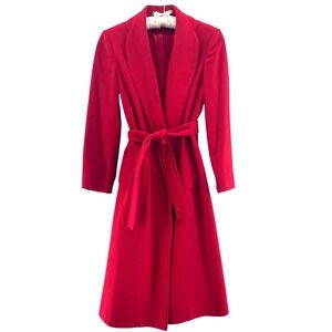 Vtg 90s Fleurette Red Wool Wrap Coat Womens S Small Belted Luxury Designer USA